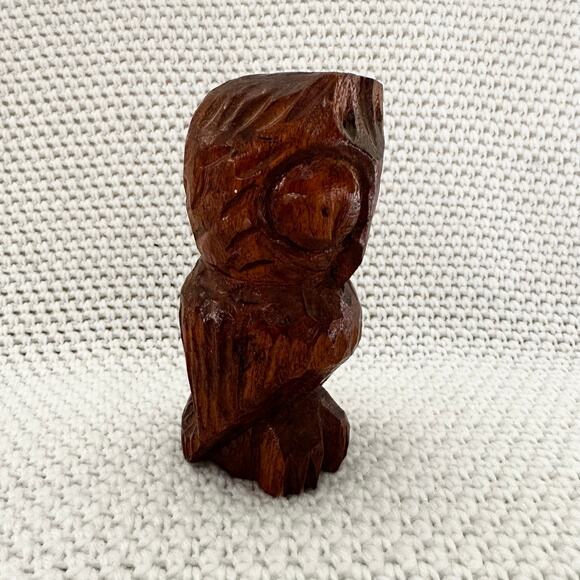 Vintage Hand Carved Rustic Primitive Folk Art Big Eye Owl Bird Statue Figurine - Picture 3 of 6